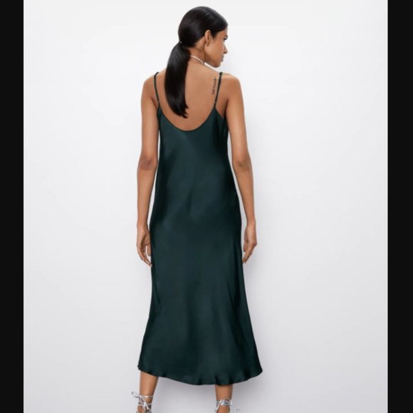 ZARA NWOT Flowing Camisole Dress - Emerald Green - Picture 3 of 10